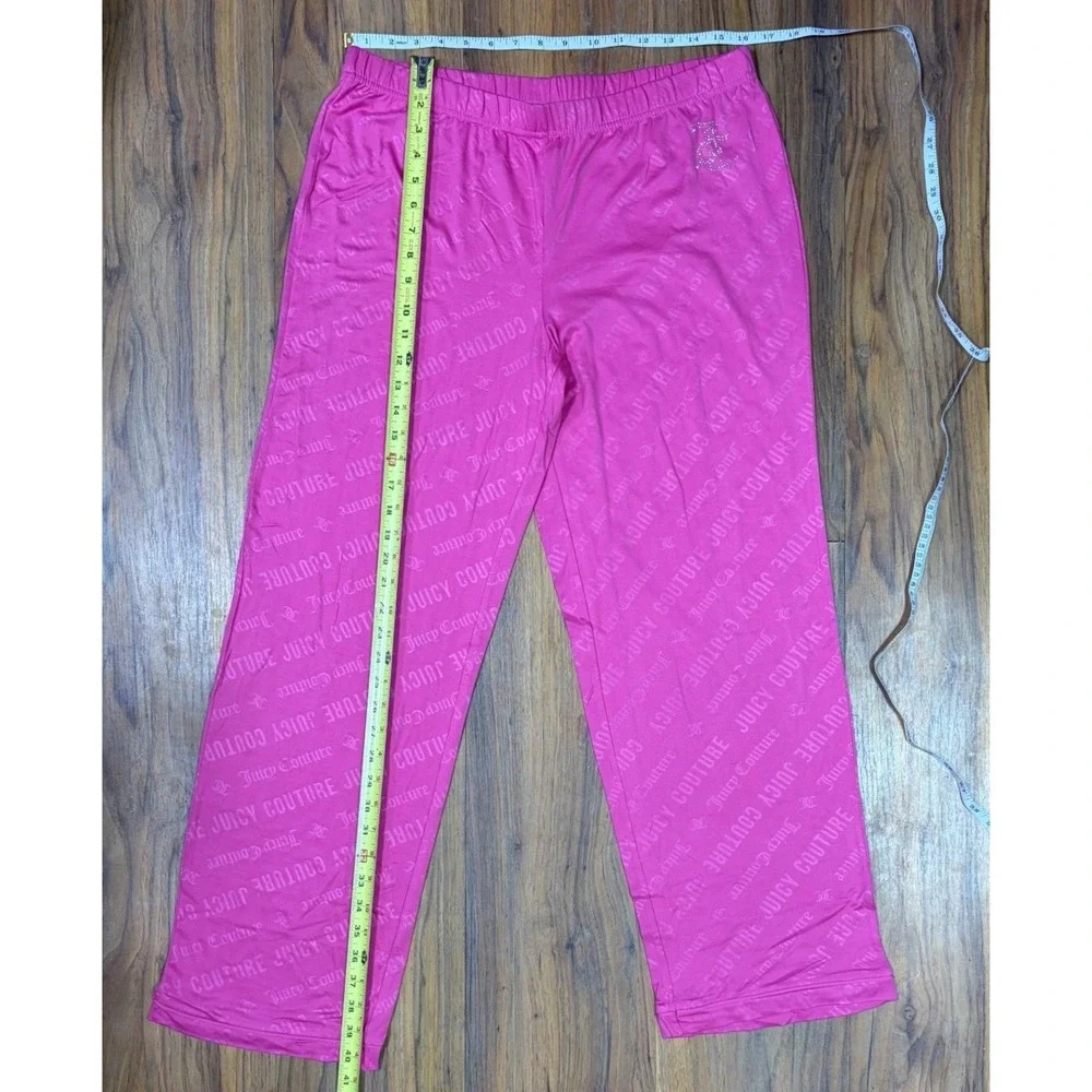Juicy Couture Pajama Set Large Pink Rhinestone Logo Y2K Loungewear Sleepwear